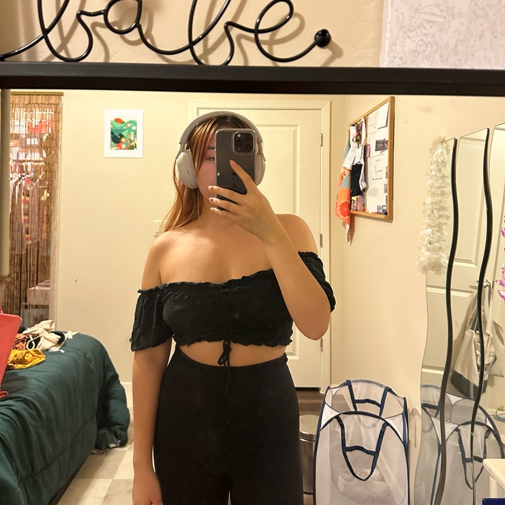 Hollister Black Off the Shoulder Crop Top Blouse
